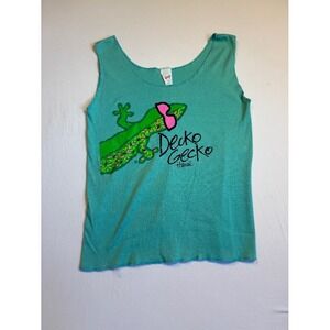 Gecko Decko Gecko Hawaii Women's XL Turquoise Graphic Tank Top Vintage